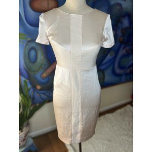 Ann Taylor Petite Loft cream sheath short sleeve cocktail work dress SZ 00 Lined